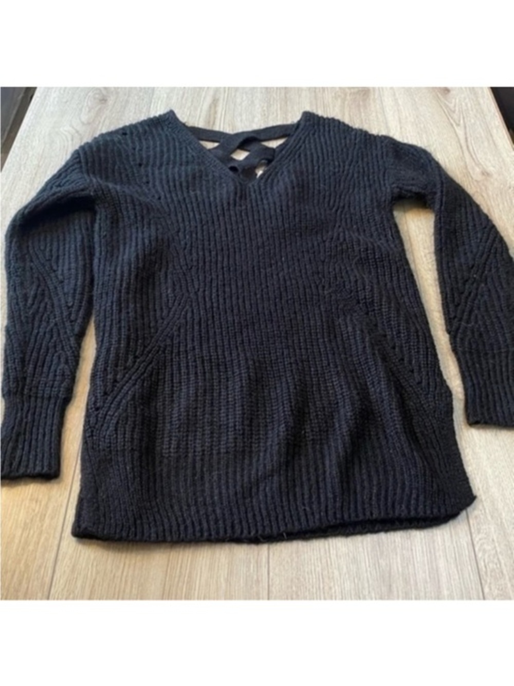 It's Our Time Black Crisscross V-Neck Ribbed Sweater sweatshirt